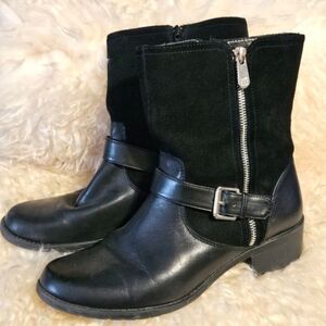 Anne Klein Black Suede and Leather Ankle Boots Size 8.5